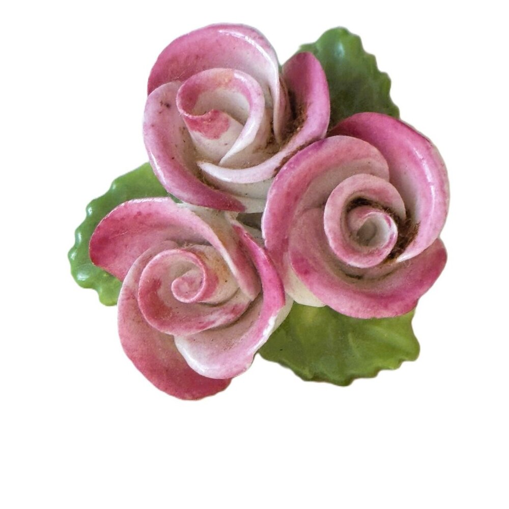 Vintage Made in England Triple Rose Brooch with 10 carat Gold backing and pin